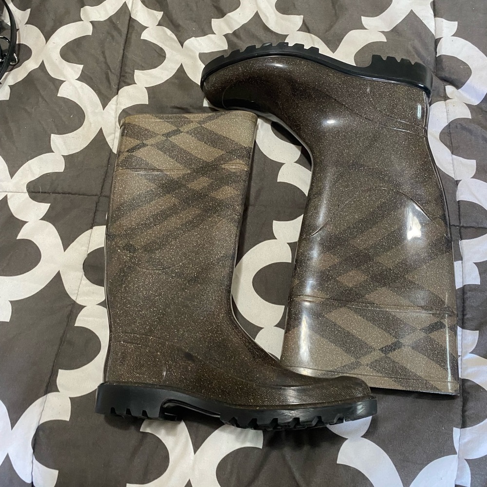 Burberry Brown Plaid Winter & Rain Boots